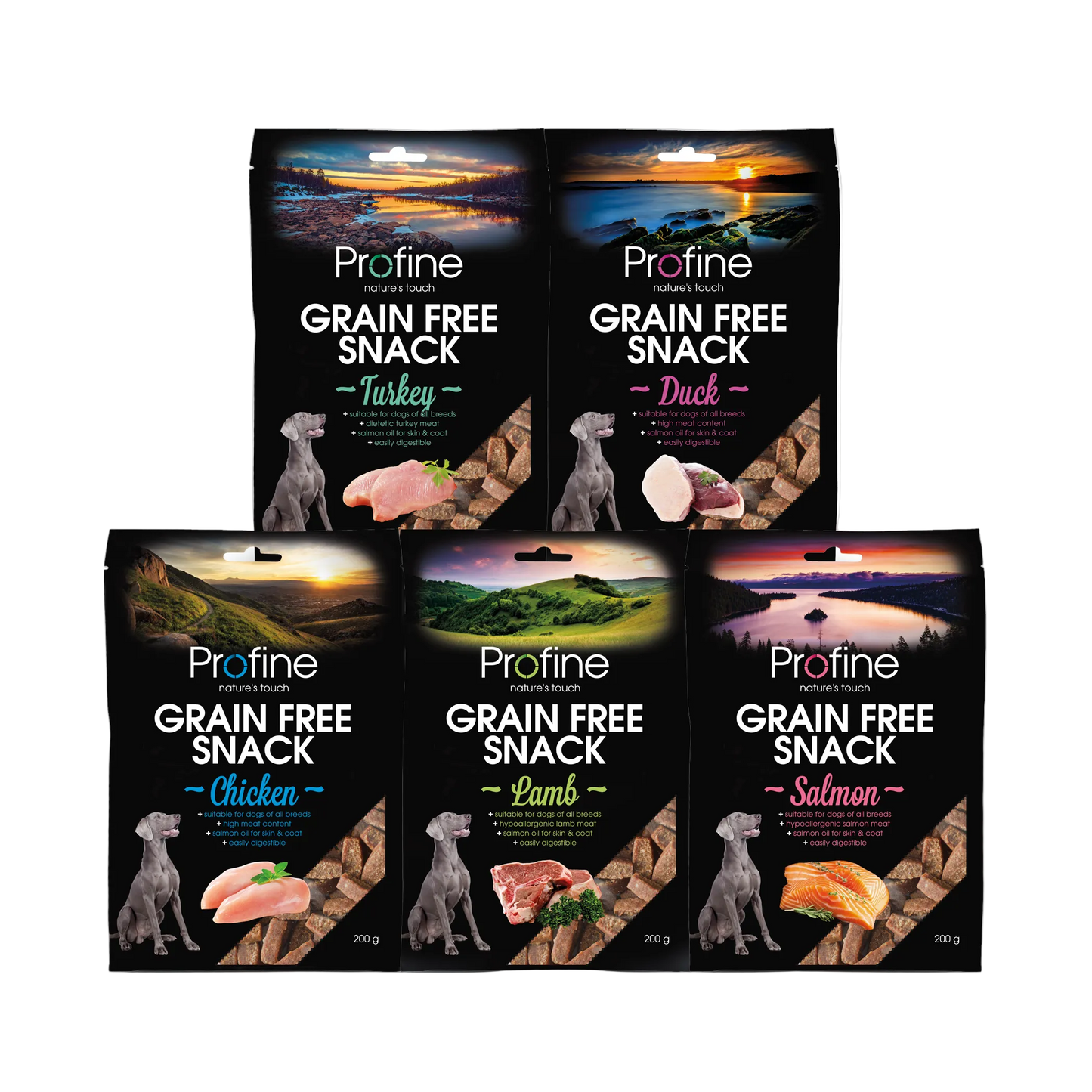 Profine getreidefreies Snack-Bundle für Hunde, 5 × 200 g
